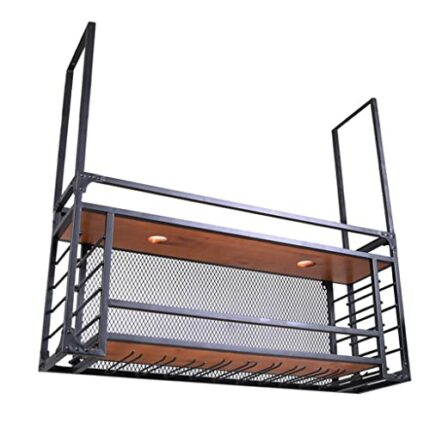 SDFGH Iron Art Wall Mounted Wine Cabinet Leisure Bar Solid Wood Wine Rack Household Living Room on the Wall Wine