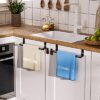 HapiRm Over the Door Towel Rail, Black Kitchen Towel Holder with Protective Pads, Stainless Steel Kitchen Towel Rail No Drilling, Rustproof Tea T
