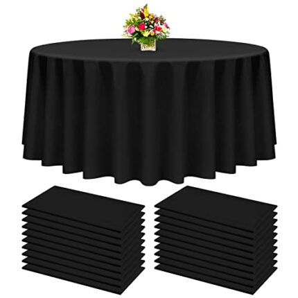Lumaycens 20 Pack Exquisite Black Round Tablecloths,84 Inch Disposable Round Plastic Tablecloth,Black Plastic Table Cloths for Parties,Picnic,Bir