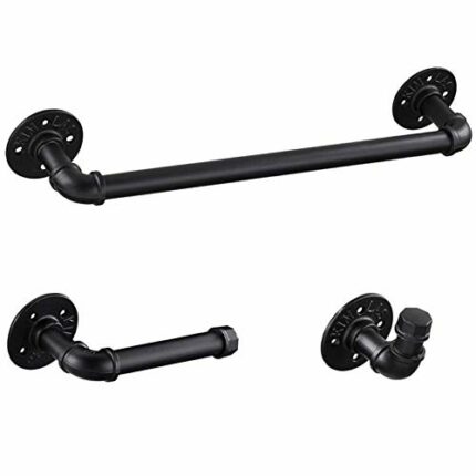 HIGOH Towel Rack Towel Holder Industrial Pipe Bathroom Hardware Fixture Set Heavy Duty Diy Wall Mount Accessories Kit Includes Robe Hook,Towel Ba