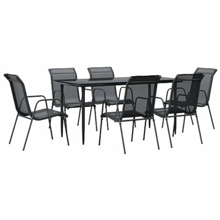 vidaXL Garden Dining Set 7 Piece, Table and Chair for Patio Terrace, Outdoor Dining Set with Table, Lounge Set, Black Steel and Textilene