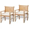 TJLSS Garden Coffee Table and Chairs 3 Piece Garden Bar Set with Bamboos Cushions for Home Garden Bar Patio Tee Table Furniture