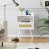 SUPERJARE Nightstands Set of 2, Bedside Tables with PE Rattan Drawers, Rattan Side Table with Storage & Solid Wood Feet, End Table for Bedroom, W