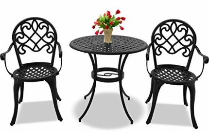 Centurion Supports PREGO Garden & Patio Table & 2 Large Chairs with Armrests Cast Aluminium Bistro Set - Black
