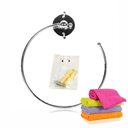 Chrome Towel Holder With Screws And Wall Plugs Round Wall Mounted Holder Bathroom Accessories Heavy Duty Iron Plated Hand Towel Ring Hanger For T