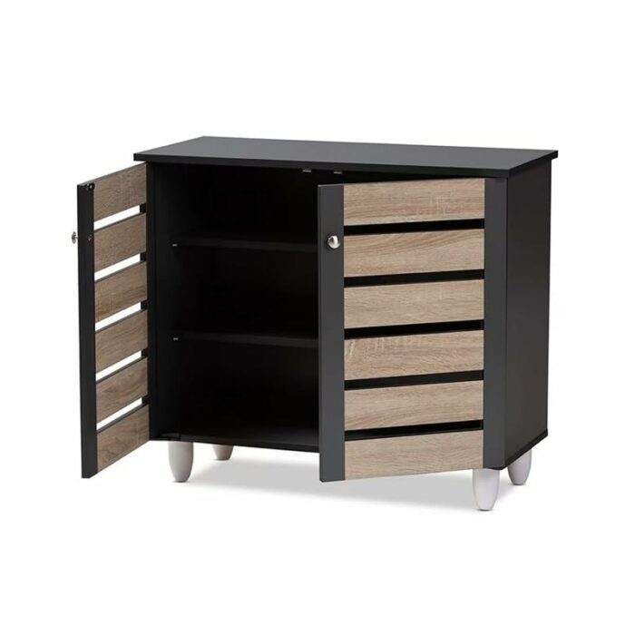 TJLSS Two-tone Oak 2-Door Shoe Storage Cabinet Family Entry Shoe Cabinet Foyer Corridor Shoe Storage