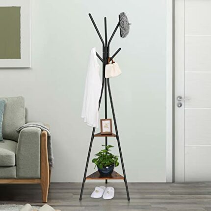 RekRang Coat Rack Freestanding,Metal Frame Coat Rack With 2 Shelves,Industrial Style Hat Rack and Coat Hanger Rack,Coat Rack Stand for Entryway H