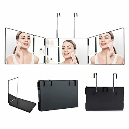 Woeau 3 Way Mirror - Adjustable Telescopic Hook 360 Self Cut Hair Can be Hung on the Door Sided Portable See Back of Head Makeup Haircut Shaving