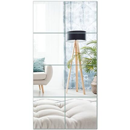 ZeRyan 8 PCS 12"x12" Square Mirror Wall Sticker, Patchwork Full Body Mirror, Frameless Self-Adhesive Mirror, Easy to Install Home Wall Decoration