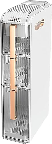 4 Tier Narrow Bathroom Floor Cabinet for Gaps, Toilet Paper Drawer Cart Storage Tower with Clear Drawers and Easy Pull Handle Vertical Storage Un
