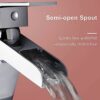 Funime Basin Taps Mixers with Pop-up Waste Slotted Waterfall Bathroom Sink Mixer Tap Square Modern Cloakroom Faucet Monobloc G1/2 Hoses Single Ho
