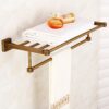 HIGOH Towel Racks, Bathroom Towel Rack Wall Mounted Towel Holder,Bathroom Accessories,Brass Antique Bronze Carved Square Bath Hardware,Towel Rack