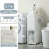 3 Tier Bathroom Floor Storage Cabinet with Door and Shelf, Small Thin Cabinet for Narrow Space, Toilet Paper Organizer