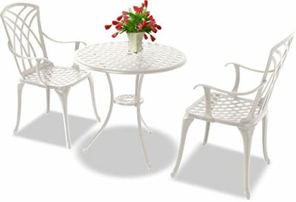 Homeology OSHOWA Cast Aluminium Weatherproof Outdoor Table with 2 Chairs Bistro Set