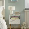 AEPOALUA Nightstand with Charging Station,Small Bedside Table with Drawer,White Night Stand,Bedside Furniture,End Table with Gold Frame,Drawer Dr