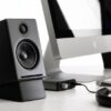 Audioengine DS1 Small Desktop Speaker Stands - Designed for A1, A2+, HD3 or Similarly Sized Speakers, Vibration Damping Tilted Silicone Tabletop