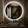 S·BAGNO 600mm Diameter Modern Round Illuminated LED Bathroom Mirror, with Built-in Bluetooth Speaker, Dimming Function, Demister pad and Touch Se