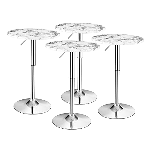 LEIGE 4PCS Round Pub Table Swivel Adjustable Bar Table w/Faux Marble Top