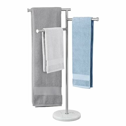 KES Free Standing Towel Rack with Swivel Arms, Bathroom Towel Rail Towel Stand with Weighted Marble Base, SUS304 Stainless Steel Brushed Finish,