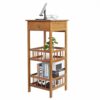 FATIVO Retro Bedside Table 2-Tier Square Nightstand with Drawer Sturdy Bamboo Sofa End Table Indoor Plant Display Table Coffee Side Table for Liv