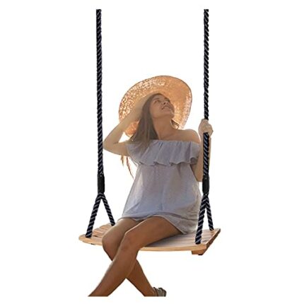 Wood Tree Swing Adult Children Hanging Beech Tree Rope Garden Swings Seat Chair for Indoor Outdoor with Adjustable Rope (20''x10'')