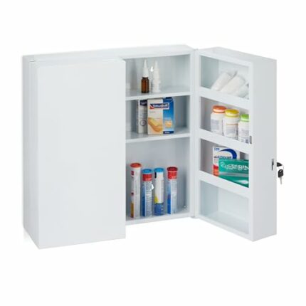 Relaxdays Medicine Cabinet XXL 2-Door Medicine Cabinet Steel 11 Compartments Lockable 53 x 52.5 x 19.5 cm White