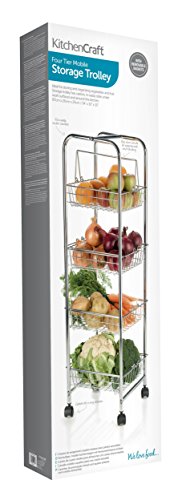 KitchenCraft Kitchen Trolley on Wheels with 4 Removable Vegetable Storage Baskets, Chrome Plated Metal, Silver