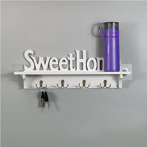 GAESHOW Coat Rack Shelf Wall Mounted, Coat Hook with 4 Metal Dual Hooks, Hallway Organiser Hooks Stand for Bathroom, Bedroom, Kitchen, Living Roo