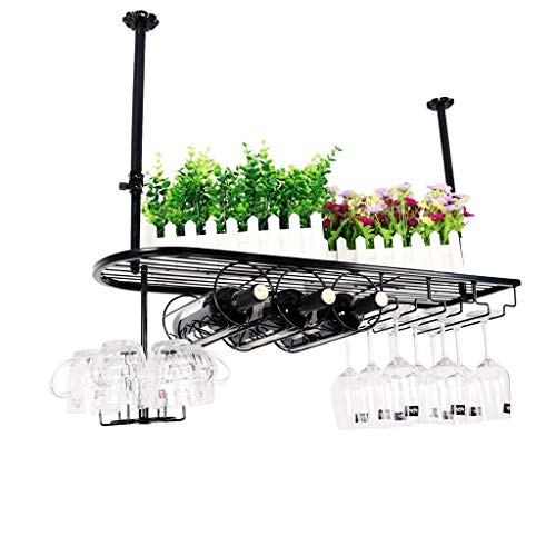 PIBM Stylish Simplicity Wine Rack Wine Rack Adjustable Height, Ceiling Mounted Hanging Wine Bottle Holder Metal Iron Wine Glass Holder High Cup H
