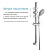 OFFO Shower Riser Rail, 62cm Wall Mounted Shower Rail Adjustable Distance 28 to 61cm with Handheld Shower Head Holder Replacement for Shower, Chr