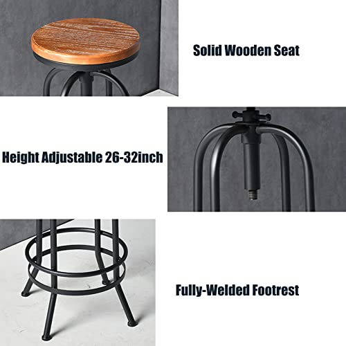 BOKKOLIK Set of 2-Industrial Bar Stool-Retro 28-34inch Swivel Stools-Extra Tall Kitchen Chair-Bar Counter Height Adjustable-Fully Welded (Black 2