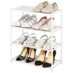 Vockot Small Shoe Rack 6-8 Pairs Sturdy Shoe Shelf 4-Tiers Narrow Stackable Shoe Organizer,Lightweight Kids Shoe Racks for Entryway, Doorway and