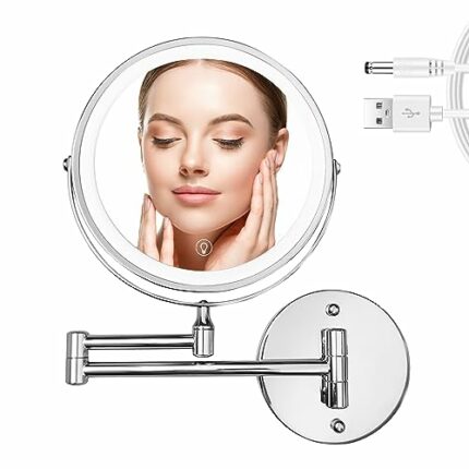 WITFAMILY Wall Mounted Mirror with 1X/10X Magnification, LED Magnifying Mirror with 3 Colors Dimmable Lights, Touch Screen, Shaving Mirror for Ba