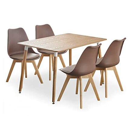 P&N Homewares® Lorenzo Dining Table and 4 Chairs Set Retro and Modern Scandinavian Dining Set White Black Grey Red Pink Green Chairs with Wood Br