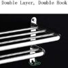 XHALERY Stainless Steel Towel Rack Bathroom Wall Mounted Storage Shelf with Double Towel Bar and Hook One-piece Thick Towel Rail 47.5CM (Size : 3