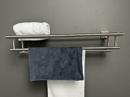 GLYP Bathroom Towel Holder Wall Mounted 26-Inch SUS304 Stainless Steel Modern Hotel Towel Shelf Rack with Double Towel Bar, Brushed Nickel
