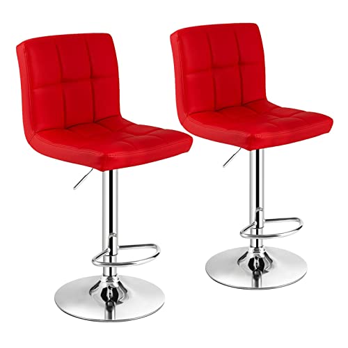 SDFGH Set Of 2 Bar Stools PU Leather Adjustable Barstool Swivel Pub Chairs Red