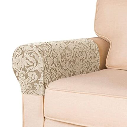 NEKOSUKI Armrest Chair Covers, Set of 2 Jacquard Stretch Armchair Covers with Twist Pins for Arms, Anti-Slip Spandex Polyester Sofa Chair Arm Cap