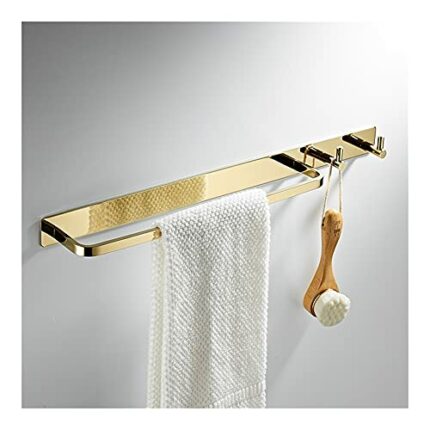 HIGOH Towel Racks, Towel Rail for Bathroom,Brass Towel Bar,Wall Mounted Hand Towel Holder,Screw Free Installation Bathroom Towel Bar with Hooks C