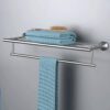 HIGOH Towel Racks, Bathroom Towel Rack Wall Mounted Towel Holder,Stainless Steel Double-Layer Towel Rack,Wall-Mounted Mirror Light Double-Layer T