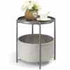 danpinera Round Side Table with Fabric Storage Basket, Metal Side Table Small Bedside Table Nightstand with Removable Tray Top for Living Room, B
