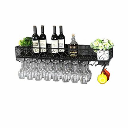 PIBM Stylish Simplicity Wine Shelf European Wrought Iron Hanging Wine Rack, Creative Wall Hanging Wine Rack, Black , 100CM