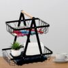 Dicunoy Metal Storage Basket with Handles, 2 Tier Wire Farmhouse Organizer Bin, Rustic Style Black Basket for Home, Kitchen Cournertop, Pantry, F