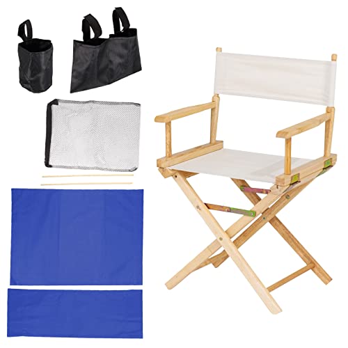 PATIKIL Director Chair Accessories Set, 5in1 Set Makeup Chair Canvas Replacement Kit and Portable Side Storage Bags, Hanging Mesh Bag, Blue