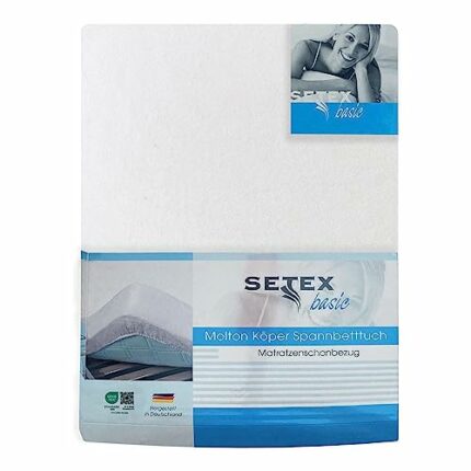 SETEX Molton body mattress protectors, fitted sheet, basic, white, 1308, Cotton, White, 90 x 200 cm