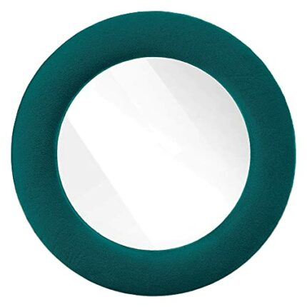 Navaris Round Wall Mirror with Velvet Frame 30 cm (11.8") - Wall-Mounted Circle Mirror to Hang in Bedroom Hall Living Room Study Office - Dark Gr