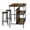 DINGZZ 3 Piece Kitchen Island Set with 2 Stools and 2 Shelves Faux Marble Dining Table Set
