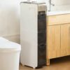 Bathroom Floor Cabinet Storage, 4-Tier Slim Toilet Paper Storage Cabinet with Clear Drawers and Casters, Large Capacity Narrow Vertical Dresser T