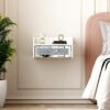 blingworld Floating Mirror Nightstand,White Bedside Table,Small Night Stand,Modern End Table with Drawer,Silver with Mirror Drawer,Side Table Wal