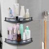 Glass Bathroom Shelves, Set of 2 Glass Corner Shelf Wall Mount, Shower Corner Shelves with Rail, Floating Glass Shelves for Bathroom Kitchen Livi